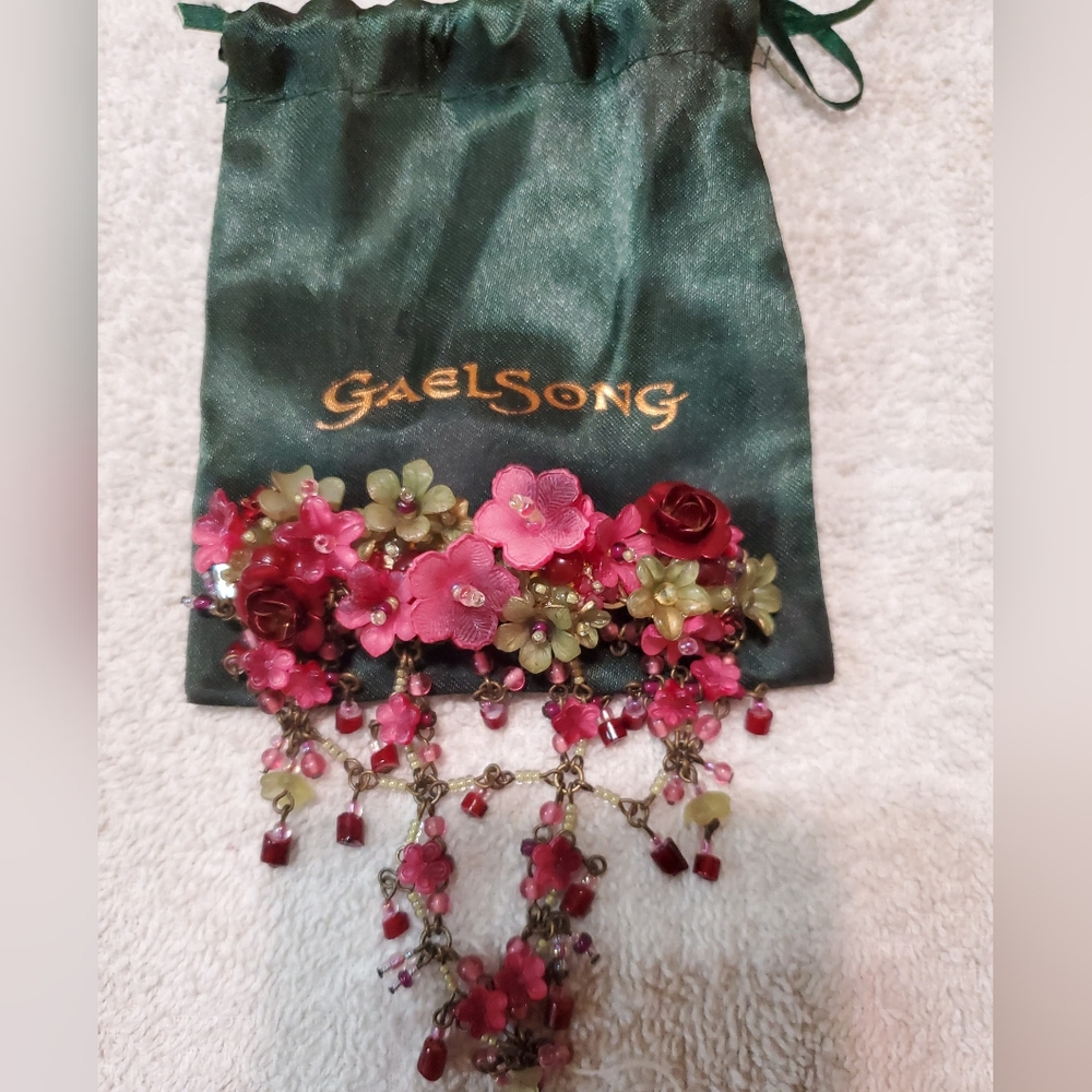 Gaelsong Handmade Barrette. Multicolor Flowers With Dangling Vines/Flowers.